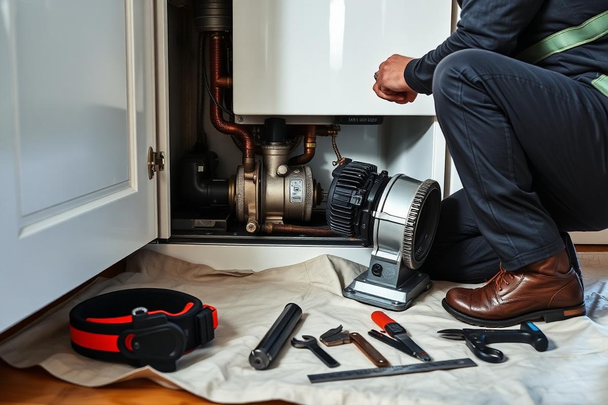 Engineer replacing a boiler pump during a boiler repair in Erskine