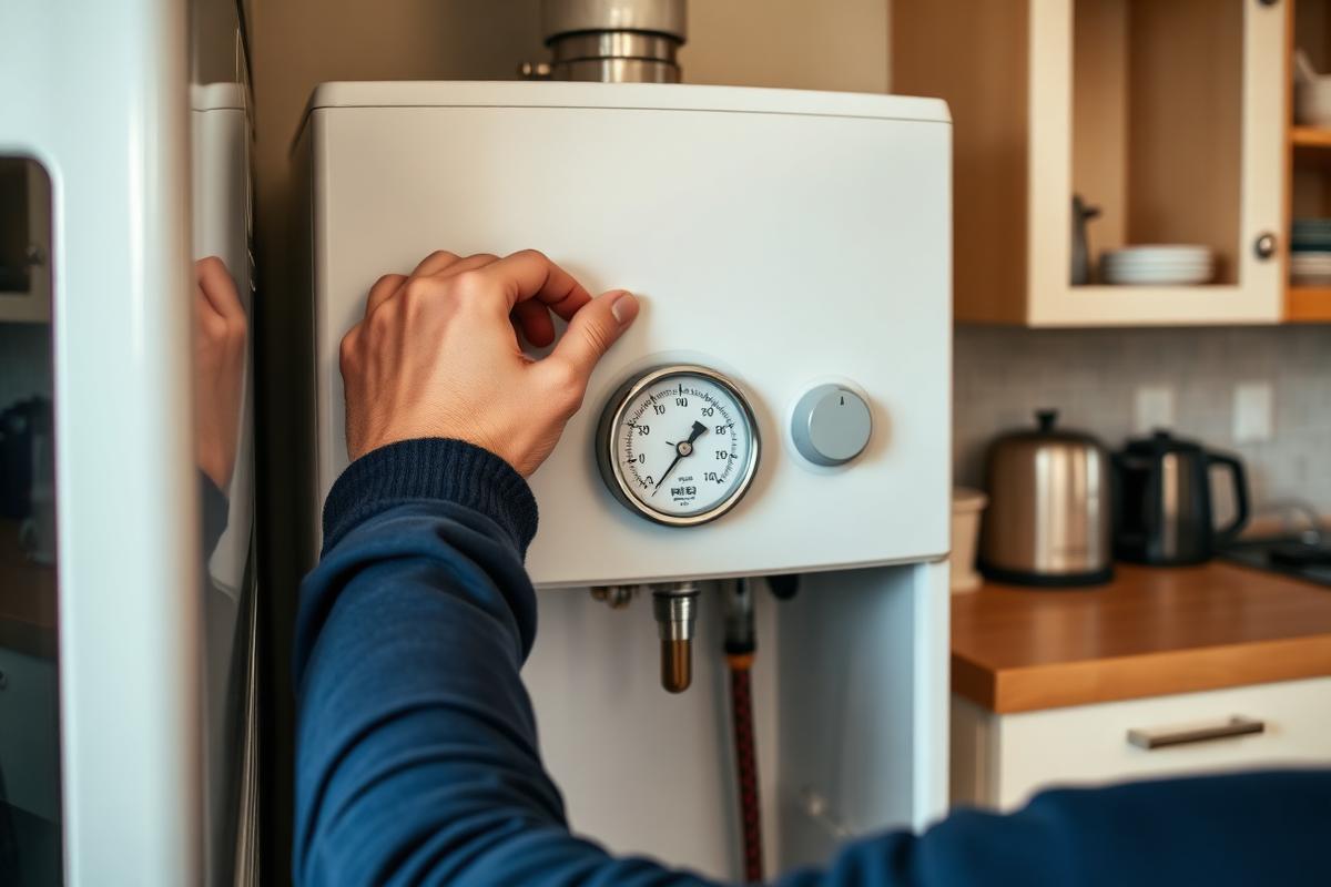 Engineer repressurising a combi boiler during a boiler repair in Johnstone