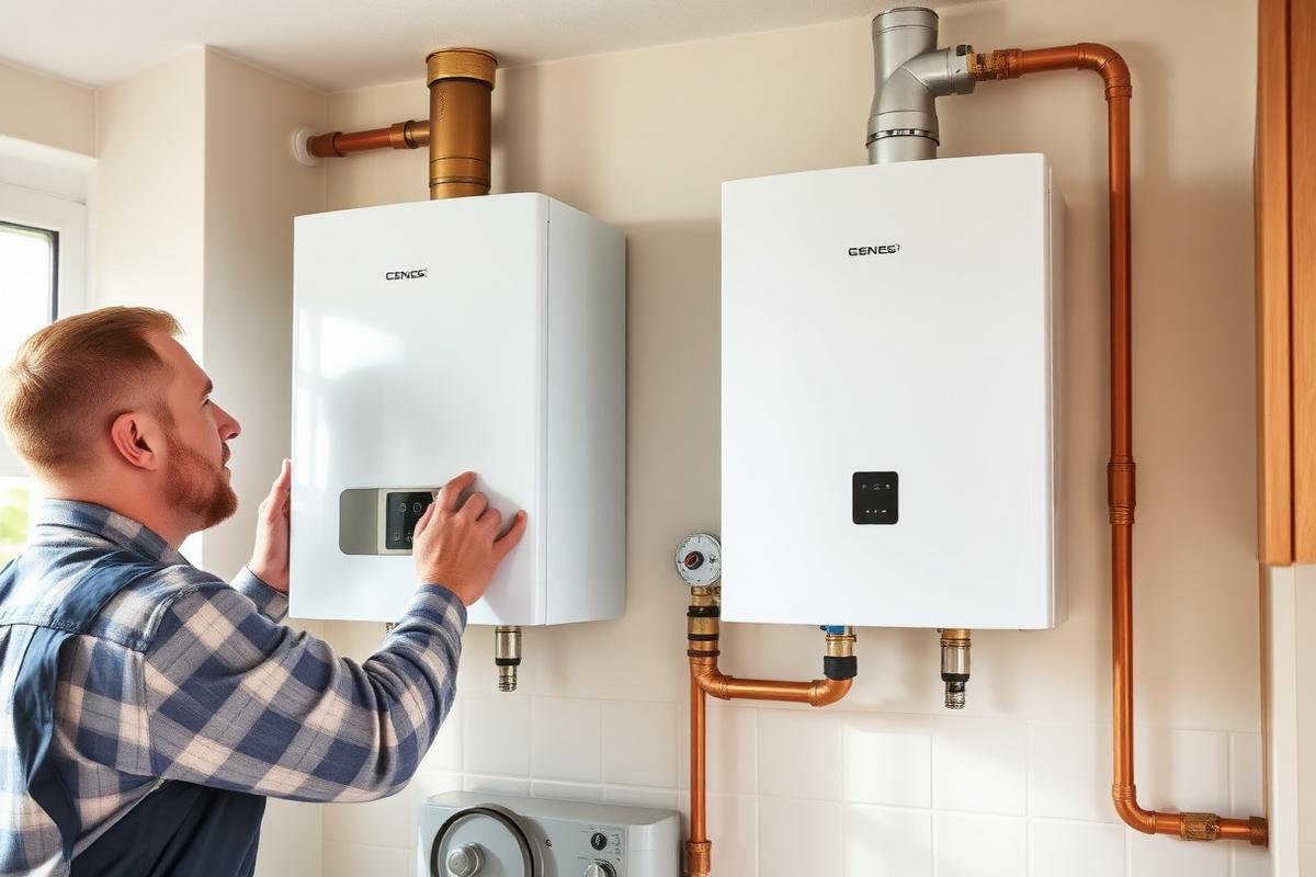 New combi boiler being installed during a boiler replacement in Paisley