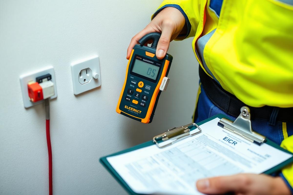Electrician carrying out EICR testing at a consumer unit