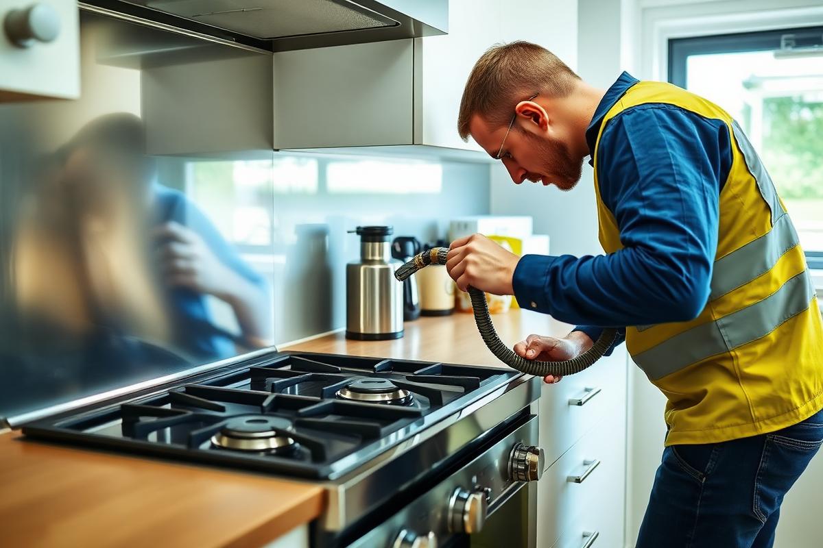 Gas Safe engineer connecting a gas hob in a kitchen