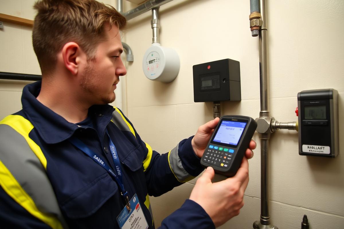 Gas Safe registered gas engineer testing gas pipework and a meter in Glasgow