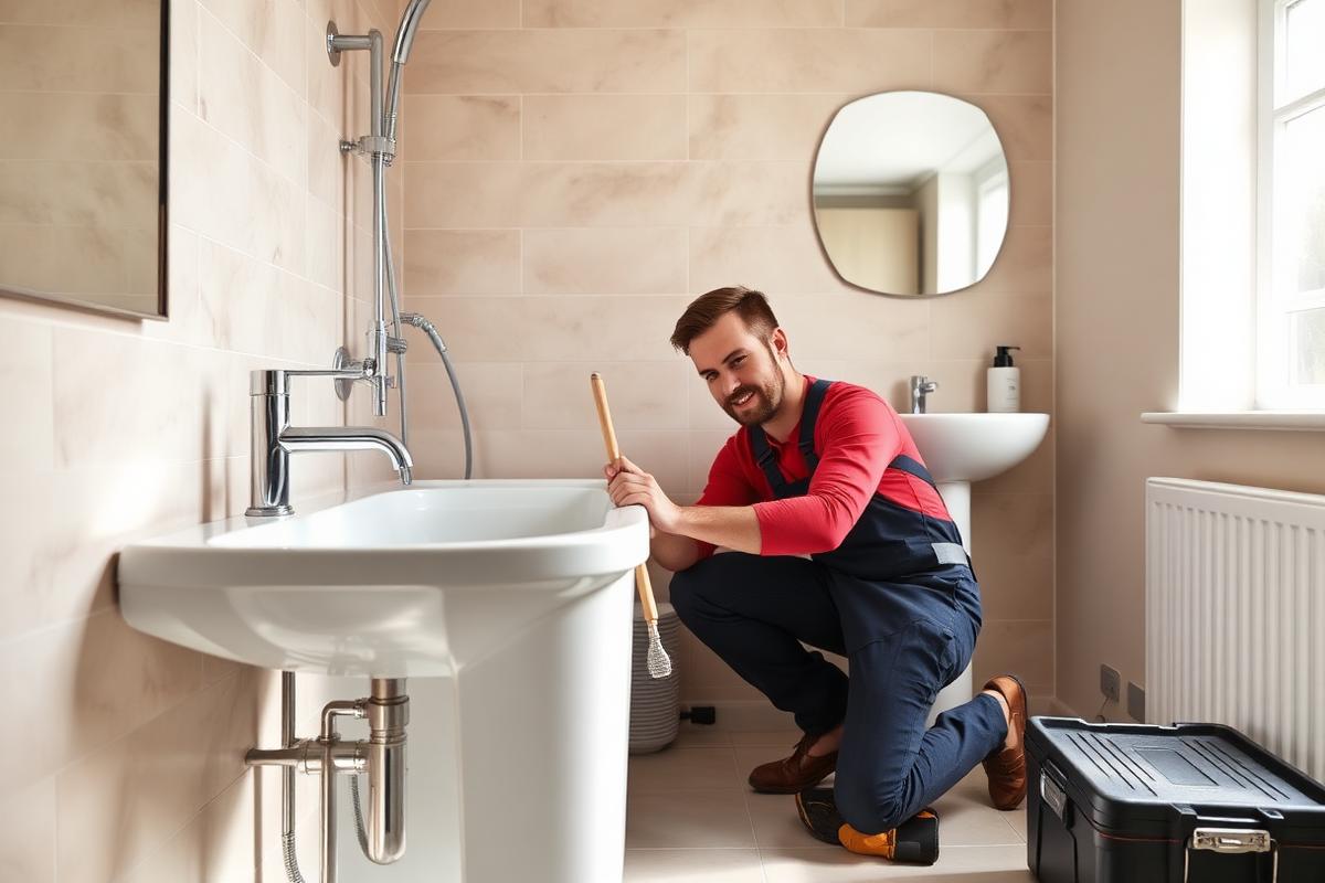 Plumber fitting new bathroom pipework and a mixer tap in Livingston